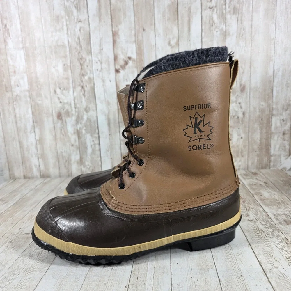 Sorel Superior Kaufman‎ Vintage Mens 10 Winter Boots Brown Leather Duck Boots